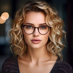 Obraz premium Young beautiful blonde woman with glasses. Generative AI.