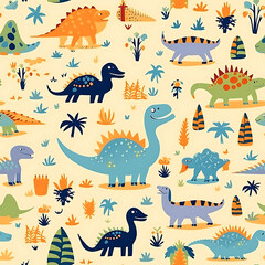 Kids drawing dinosaurs digital art seamless pattern, the design for apply a variety of graphic works