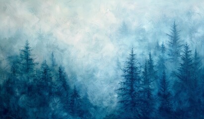 Enchanting frosty forest in ethereal winter mist