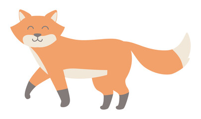 Cute fox in flat design. Happy wildlife pet, forest animal character. Vector illustration isolated.