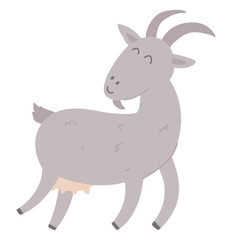 Cute goat in flat design. Happy domestic milk pet for rural dairy farm. Vector illustration isolated.