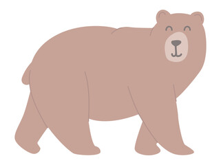 Cute bear in flat design. Happy wildlife pet, forest grizzly character. Vector illustration isolated.