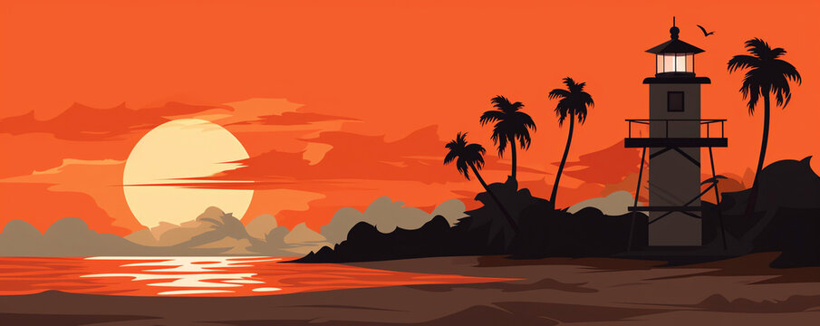 signal fire survival flat design side view beach theme animation Monochromatic Color Scheme