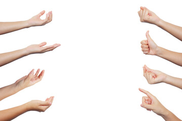Collection of healthy women's hand gestures. on a white backgroundCollection of healthy women's...