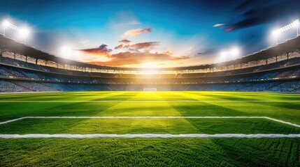 The Golden Hour Glimmer: A Solitary Stadium Basks in the Sunset Glow