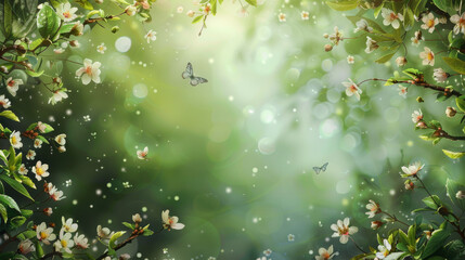 Spring. The scenery is filled with flowers, sky and light. The effect of freshness, energy and space.