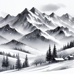winter landscape with mountains