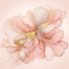 ink art pink rose and gold background