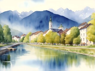 Villach Austria Country Landscape Illustration