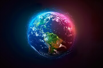 Futuristic Digital Earth Globe with America - Global Business Concept