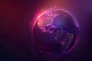 Futuristic Digital Earth Globe with America - Global Business Concept