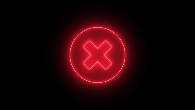 Neon red wrong icon with looping animation