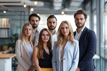 Group of young business people working as a team and communicating in corporate office