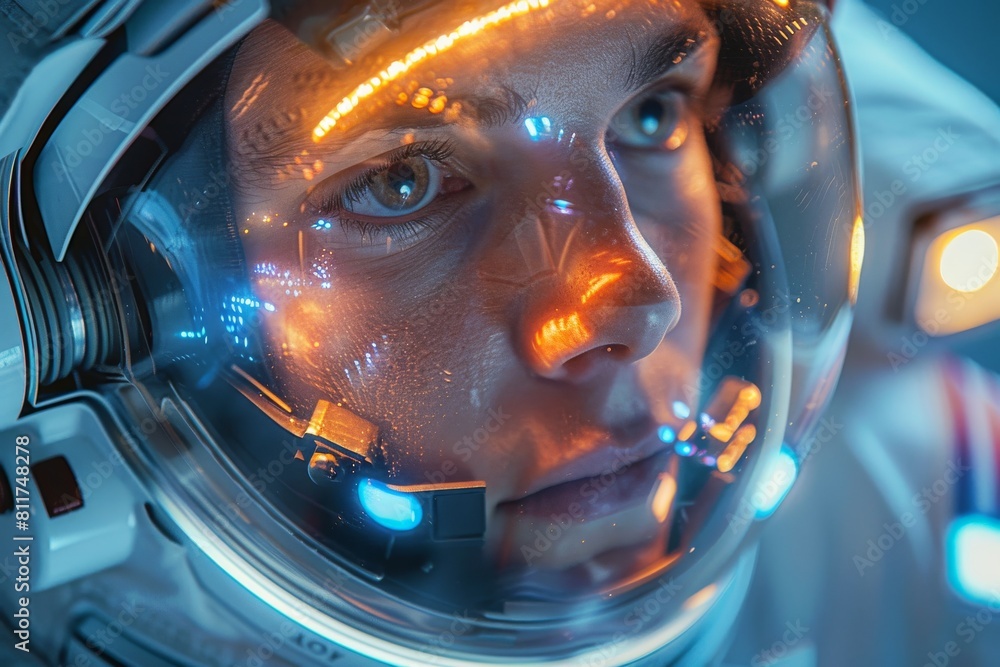 Poster this image features a close-up shot of a robot head, showcasing intricate technological details and 