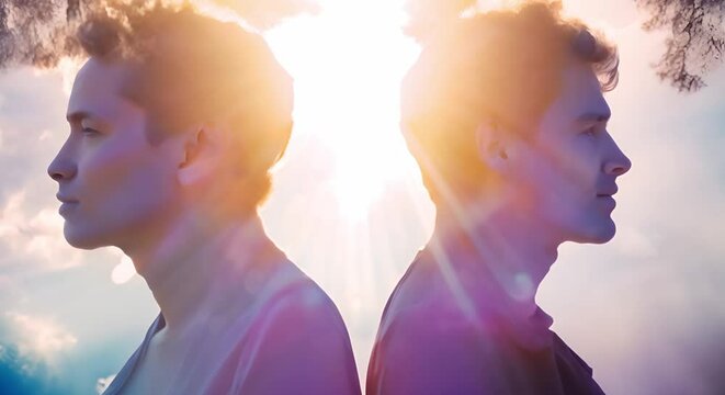 Cultivating a profound spiritual connection through meditation, astral communication, and telepathy between two individuals. Concept Spiritual Connection, Meditation Practice, Astral Communication