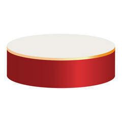 Luxury 3d podium or pedestal for displaying products, cylindrical shape, cosmetics, vector illustration on transparent background, white gold and red 3d podium