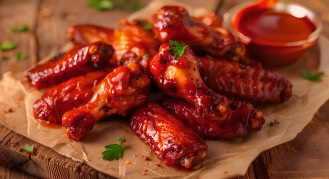 Chicken wings in spicy sauce ideal for restaurant menus flyers or social media. Concept Chicken Wings, Spicy Sauce, Restaurant Menus, Flyers, Social Media