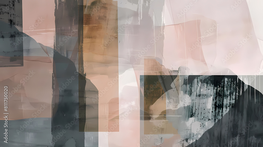 Poster abstract composition with transparent layers and muted tones