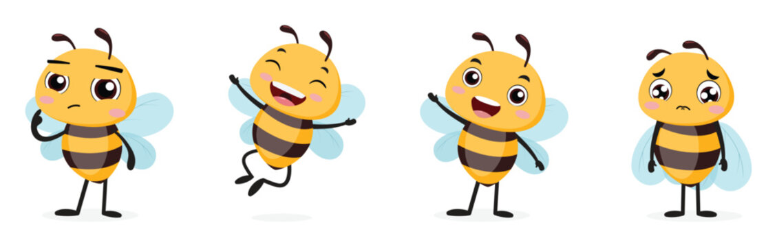 Set of cute bee cartoon with different expression
