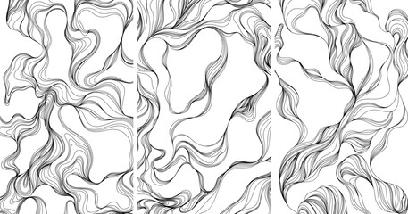 Hand drawn abstract illustration with wavy lines and curves collection. Isolated smoke on white background set.