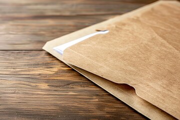 File folder with punched pocket and document on wooden