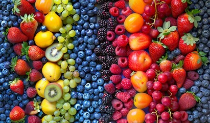 Colorful assortment of fresh fruit berries and citrus