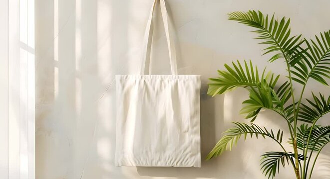 Mockup of a white cotton eco tote bag hanging on a wall. Concept Photography, Mockup Design, Eco Friendly, Cotton Tote Bag, Wall Display
