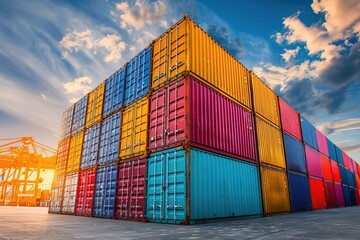 Fototapeta premium Sea port full of business logistic import and export logistics containers