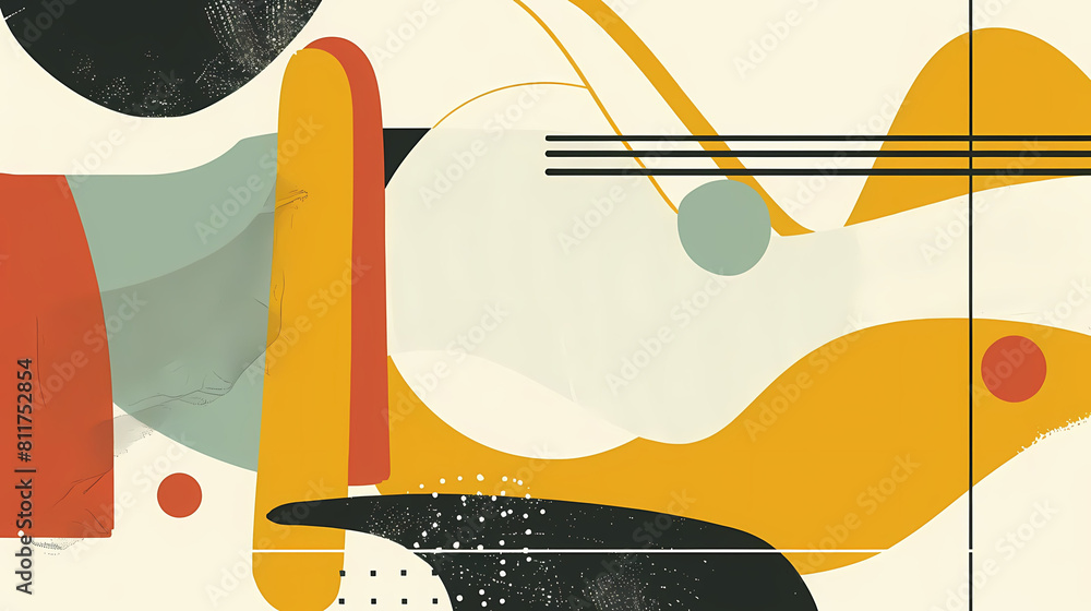 Poster clean and modern abstract composition with dynamic shapes and colors, featuring a isolated backgroun