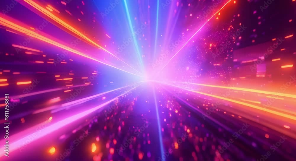 Poster abstract neon light rays on a fastmoving cyberpunk background with dynamic effects. concept cyberpun