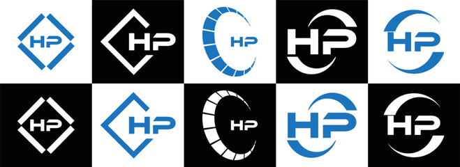 HP logo. H P design. White HP letter. HP, H P letter logo design. Initial letter HP linked circle uppercase monogram logo. H P letter logo vector design.