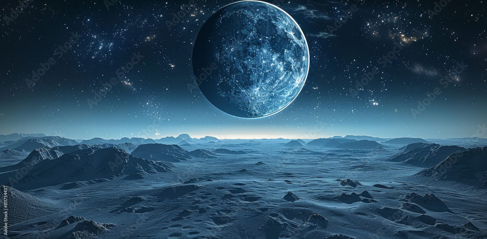 Poster a dark night sky with the moon and earth shadow in view. generative ai.