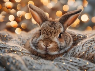 Cozy Bunny Influencer Creating Soothing Online Presence with Soft Furry Texture in Warm Holiday Setting