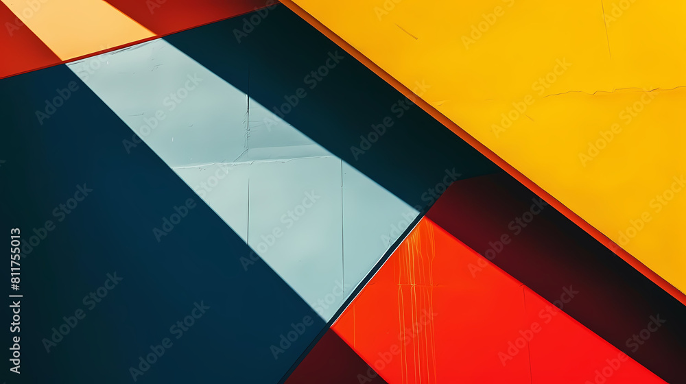 Poster clean and modern abstract composition with sharp angles, featuring a white square, a red circle, and