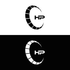 HP logo. H P design. White HP letter. HP, H P letter logo design. Initial letter HP linked circle uppercase monogram logo. H P letter logo vector design.