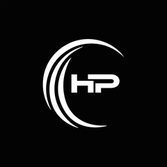 HP logo. H P design. White HP letter. HP, H P letter logo design. Initial letter HP linked circle uppercase monogram logo. H P letter logo vector design.