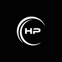Fototapeta premium HP logo. H P design. White HP letter. HP, H P letter logo design. Initial letter HP linked circle uppercase monogram logo. H P letter logo vector design.