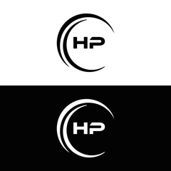 HP logo. H P design. White HP letter. HP, H P letter logo design. Initial letter HP linked circle uppercase monogram logo. H P letter logo vector design.