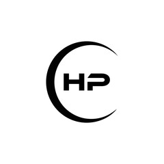 HP logo. H P design. White HP letter. HP, H P letter logo design. Initial letter HP linked circle uppercase monogram logo. H P letter logo vector design.