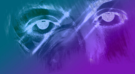 Mysterious woman eyes close-up. 3D abstract rendering.