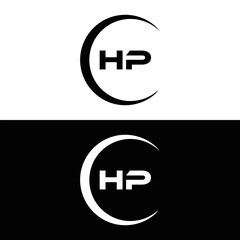 HP logo. H P design. White HP letter. HP, H P letter logo design. Initial letter HP linked circle uppercase monogram logo. H P letter logo vector design.