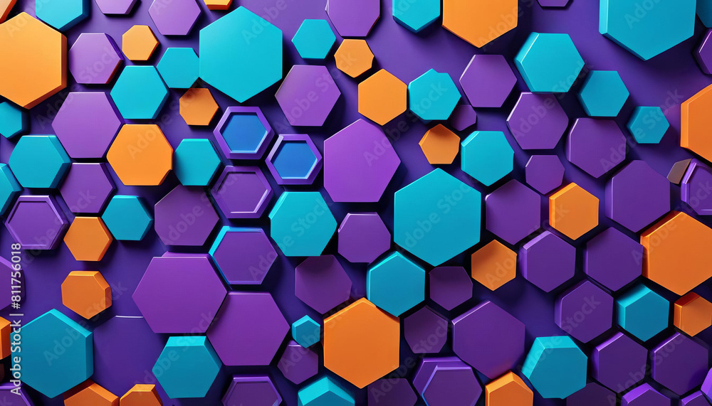 Wall mural blue shape colorful technology wall digital futuristic banner illustration xagon abstract orange 3d 