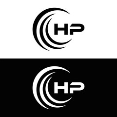 HP logo. H P design. White HP letter. HP, H P letter logo design. Initial letter HP linked circle uppercase monogram logo. H P letter logo vector design.