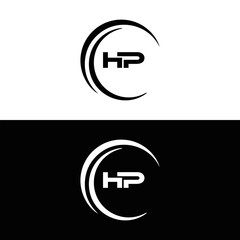 HP logo. H P design. White HP letter. HP, H P letter logo design. Initial letter HP linked circle uppercase monogram logo. H P letter logo vector design.