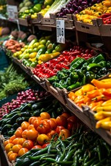 Vegetables and fruits on the counter in the market. Selective focus.