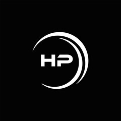 HP logo. H P design. White HP letter. HP, H P letter logo design. Initial letter HP linked circle uppercase monogram logo. H P letter logo vector design.