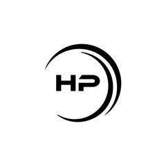 HP logo. H P design. White HP letter. HP, H P letter logo design. Initial letter HP linked circle uppercase monogram logo. H P letter logo vector design.