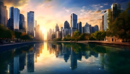 Fototapeta premium Guten Morgen, Stadt. Wallpaper für Computer 1.