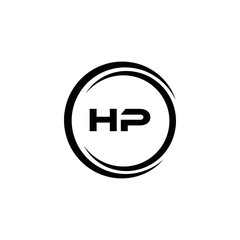 HP logo. H P design. White HP letter. HP, H P letter logo design. Initial letter HP linked circle uppercase monogram logo. H P letter logo vector design.