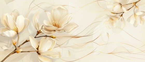 Luxury gold line art illustration, floral background (kitchen glass)